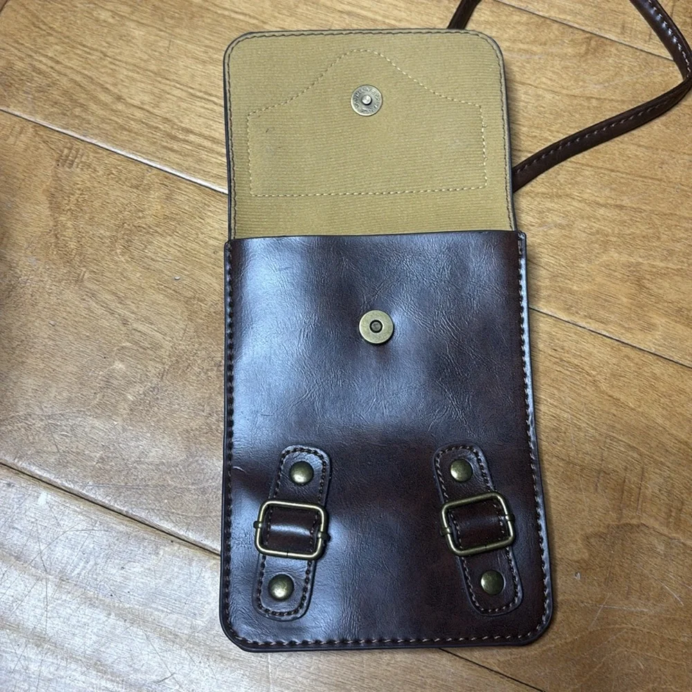 Brown Leather Alternative Satchel | Travel Bag Cell Phone Holder & Wallet Unisex